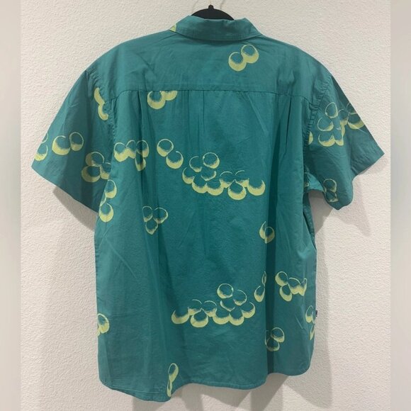 Obey 100% Organic Cotton Bubble Mens Turquoise Teal Blue Button Up Shirt L - Picture 2 of 11
